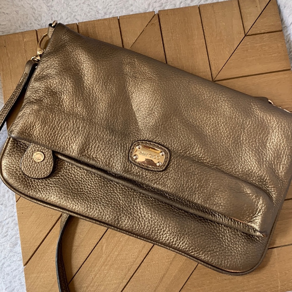 Jimmy Choo Metallic Bronze Leather Crossbody Bag